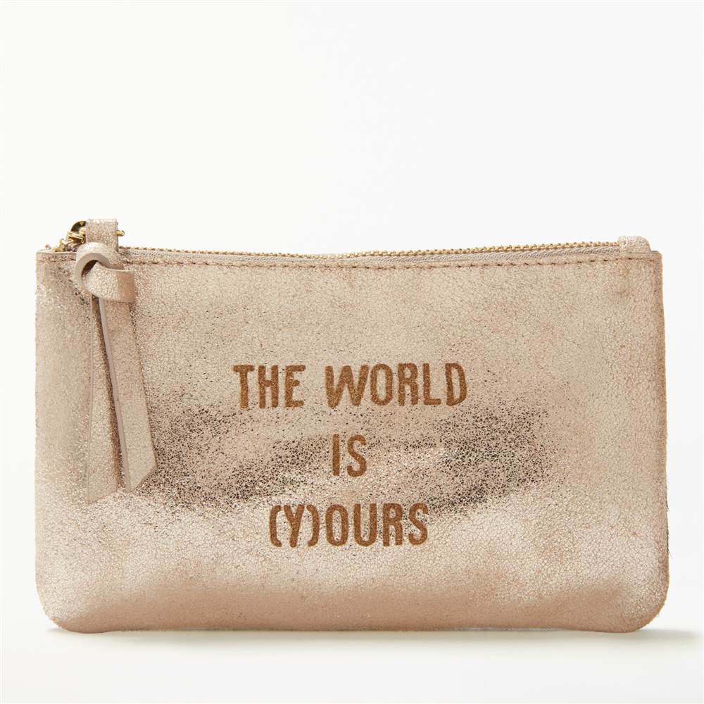 AND/OR Mila Slogans Leather The World is yours Coin Purse Rose Gold Purses AND/OR Mila Slogans Leather The World is yours Coin Purse Rose Gold Purses