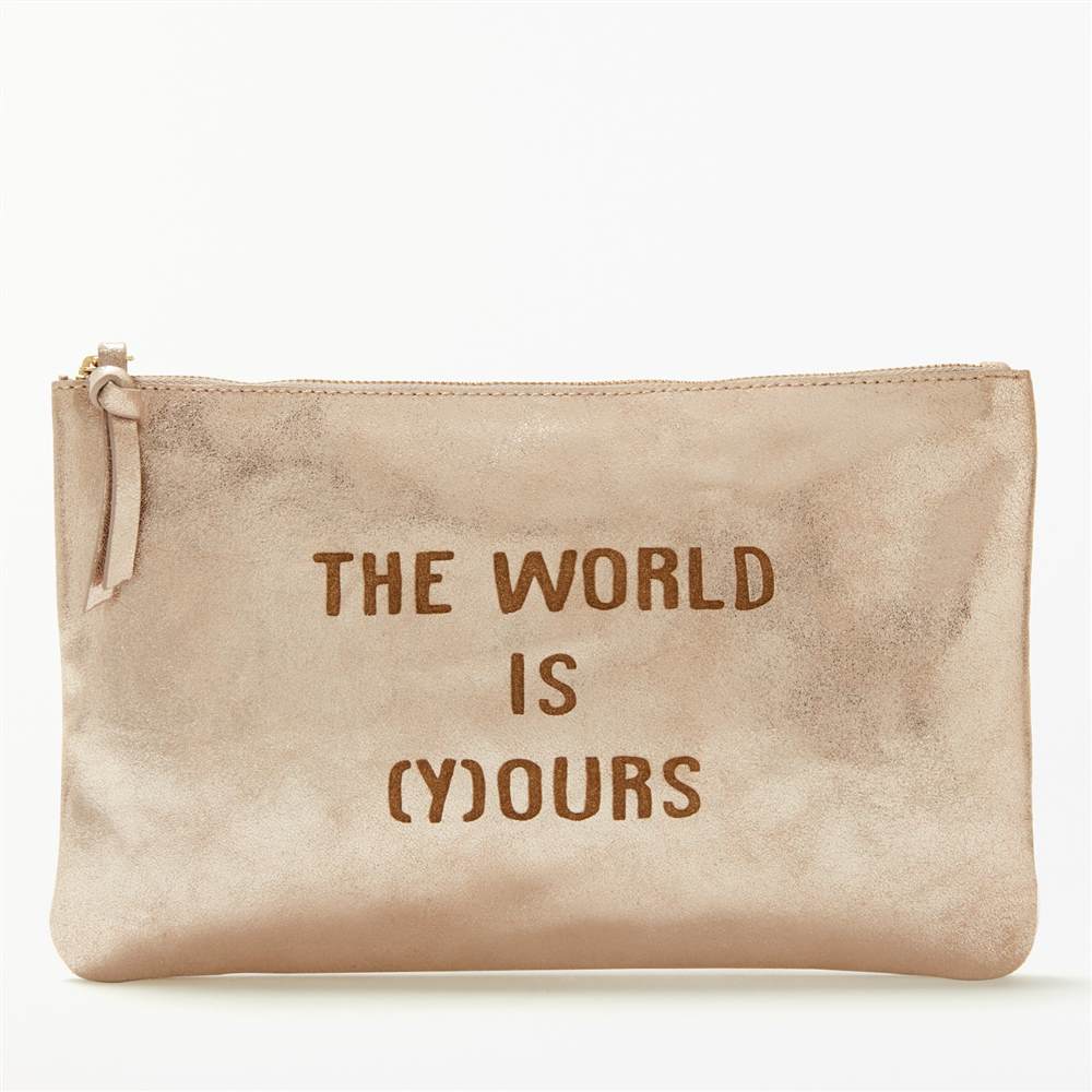 AND/OR Mila Slogans Leather The World is yours Pouch Purse Rose Gold Purses AND/OR Mila Slogans Leather The World is yours Pouch Purse Rose Gold Purses