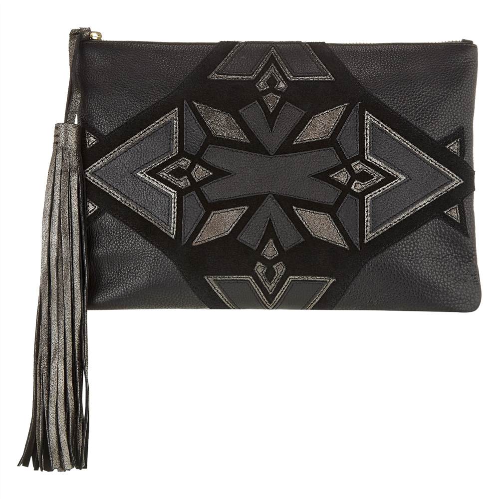 AND/OR Shadi Leather Applique Clutch Bag Black Handbags AND/OR Shadi Leather Applique Clutch Bag Black Handbags