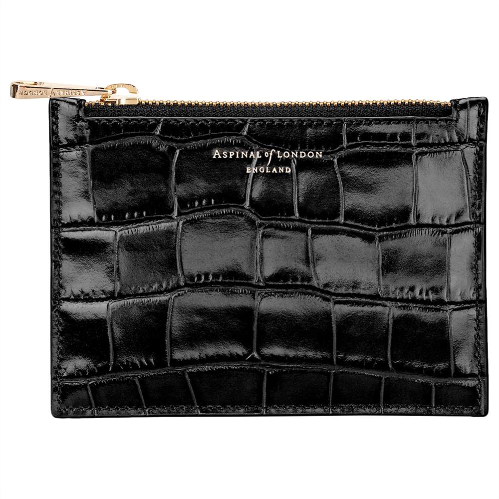Aspinal of London Essential Croc Effect Leather Small Flat PouchBlack Aspinal of London Purses