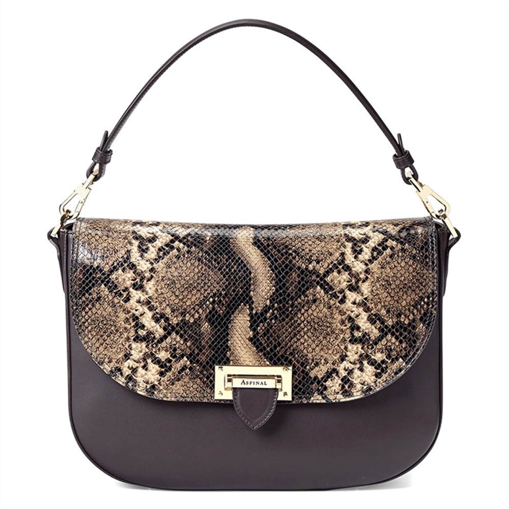 Aspinal of London Letterbox Leather Slouchy Saddle Bag Tan Snake / Brown Aspinal of London Handbags Aspinal of London Letterbox Leather Slouchy Saddle Bag Tan Snake / Brown Aspinal of London Handbags