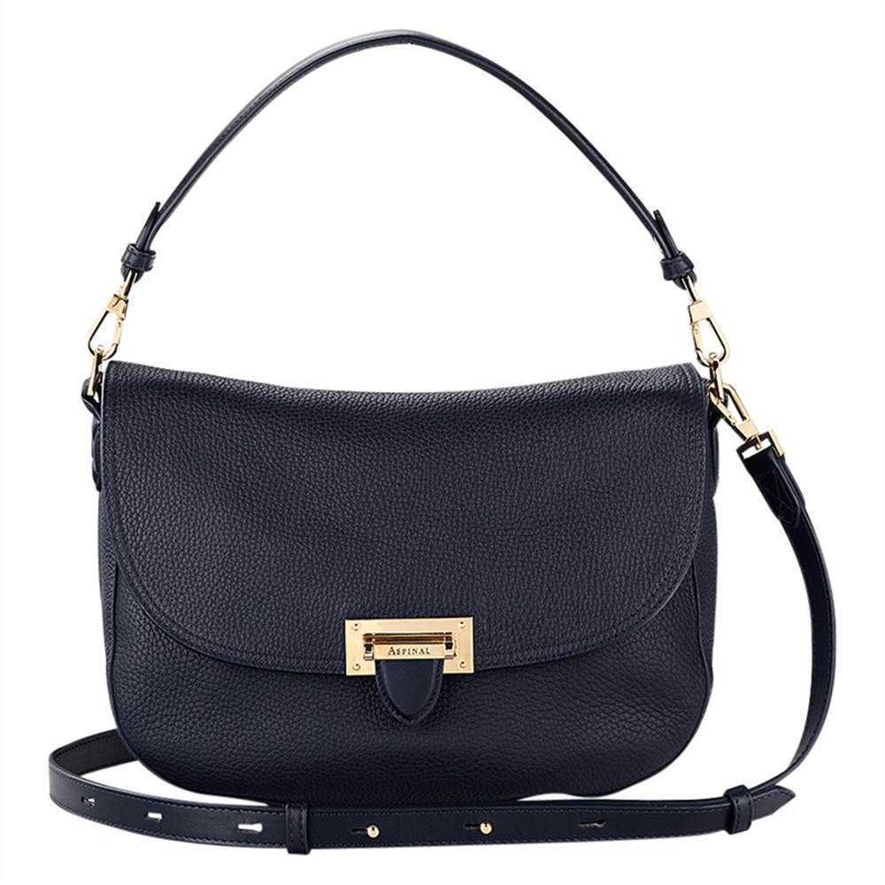 Aspinal of London Letterbox Slouchy Saddle BagNavy Aspinal of London Handbags