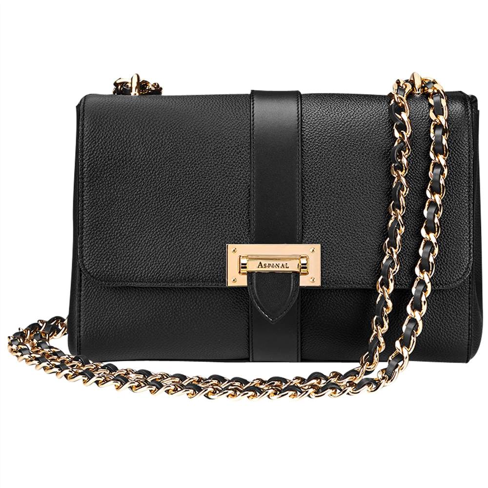 Aspinal of London Lottie Leather Large Cross Body Bag Black Aspinal of London Handbags Aspinal of London Lottie Leather Large Cross Body Bag Black Aspinal of London Handbags