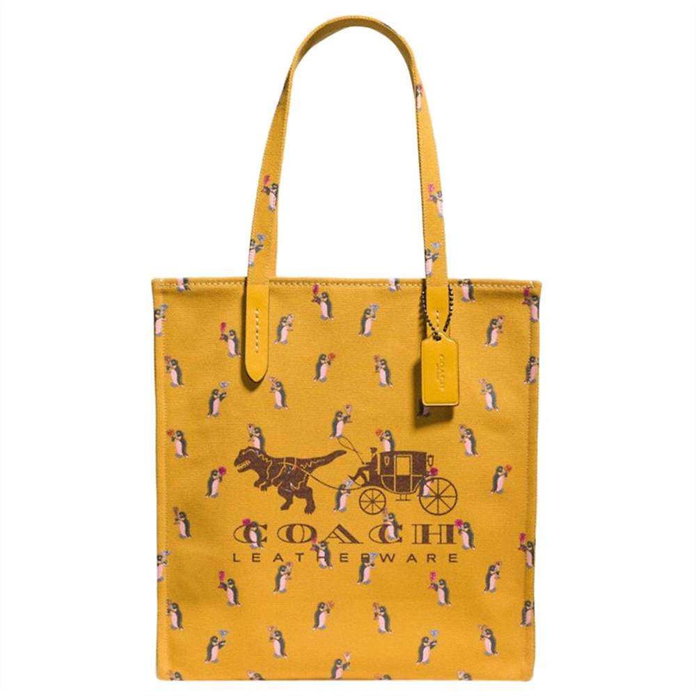 Coach 1941 Canvas North/South Rexy Carriage Tote Bag Yellow Coach Handbags