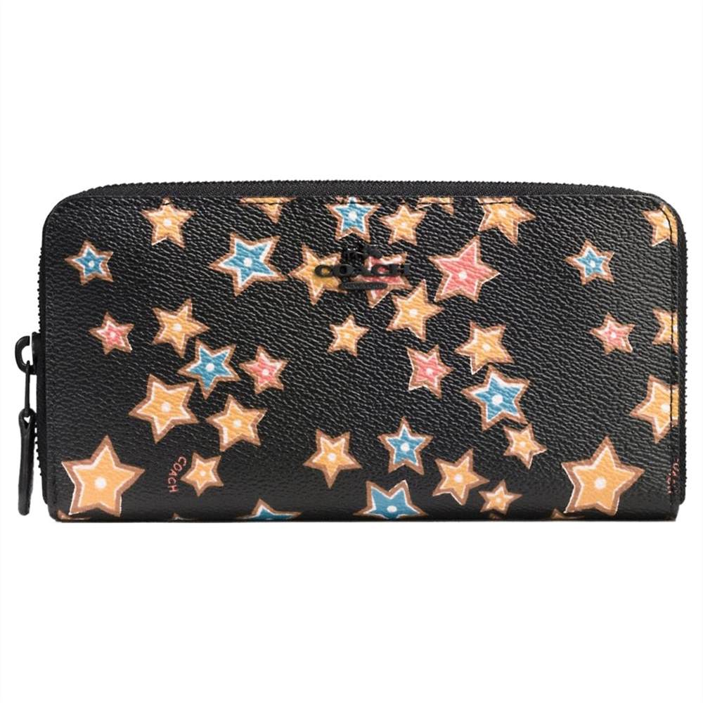Coach Accordian Leather Print Zip Purse Black Stars Coach Purses