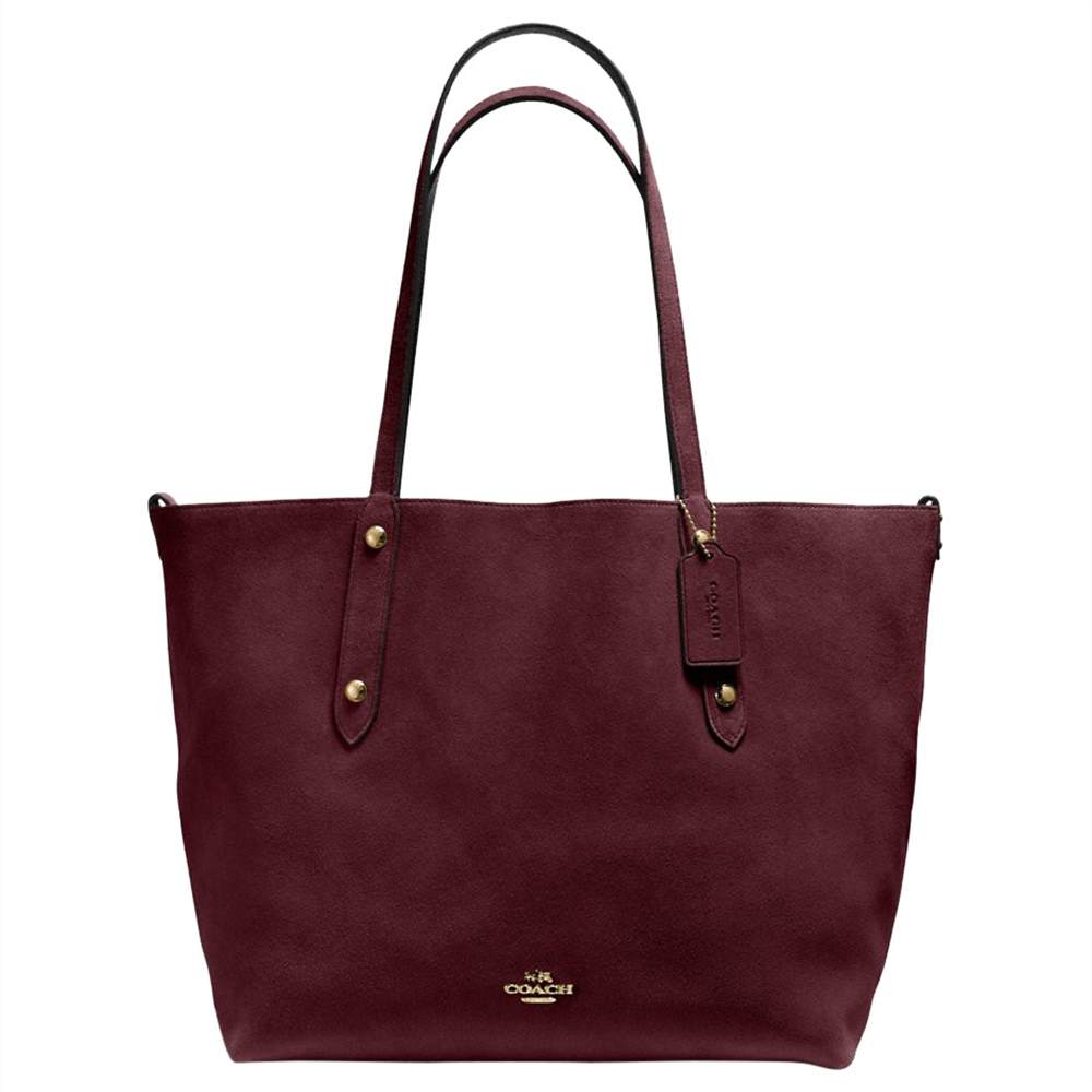 Coach Market Large Reversible Suede Tote Bag Oxblood/Black Coach Handbags