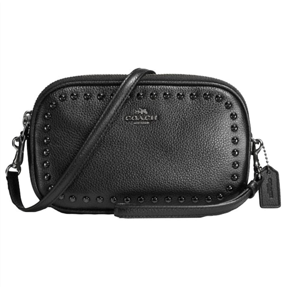 Coach Rivets Leather Cross Body Clutch Bag Black Coach Handbags