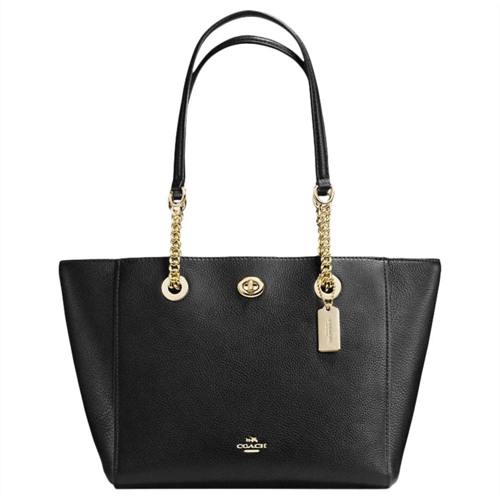 Coach Turnlock 27 Chain Leather Tote Bag Black Coach Handbags Coach Turnlock 27 Chain Leather Tote Bag Black Coach Handbags