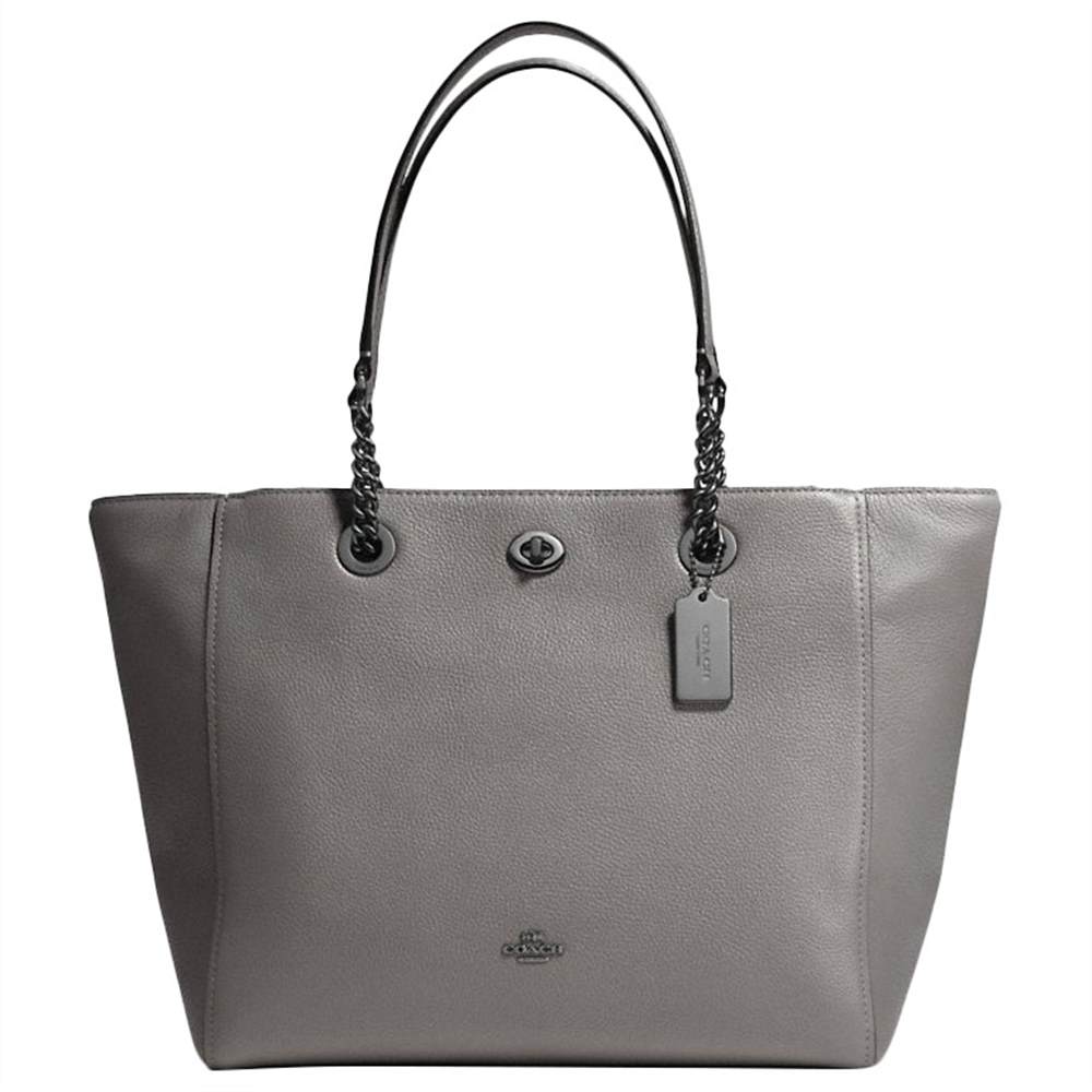 Coach Turnlock Chain Crossgrain Leather Tote Bag Heather Grey Coach Handbags