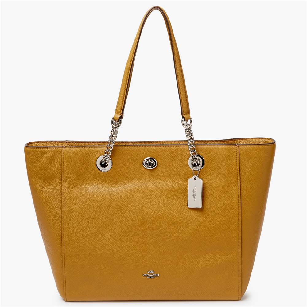 Coach Turnlock Chain Crossgrain Leather Tote BagCaramel Coach Handbags