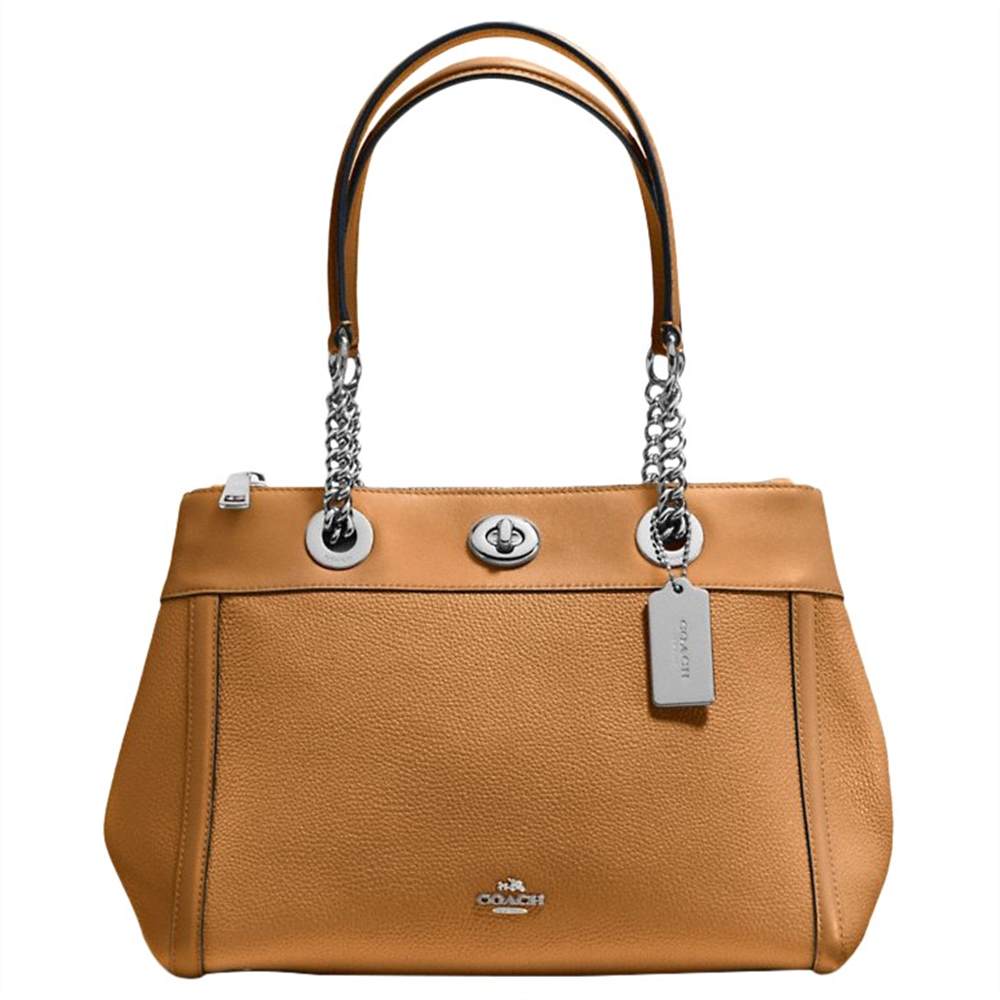 Coach Turnlock Edie Leather Carryall Shoulder BagSaddle Coach Handbags