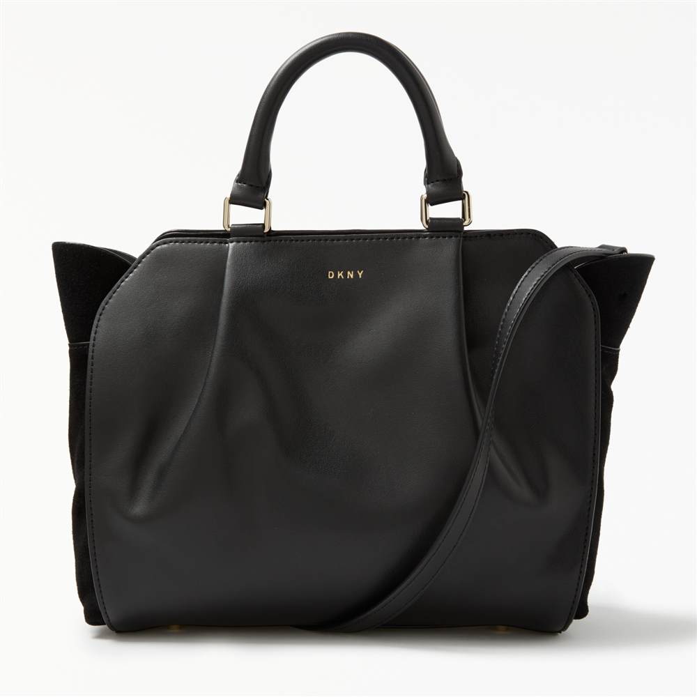 DKNY Calf Suede Small Gusseted Satchel Bag Black DKNY Handbags