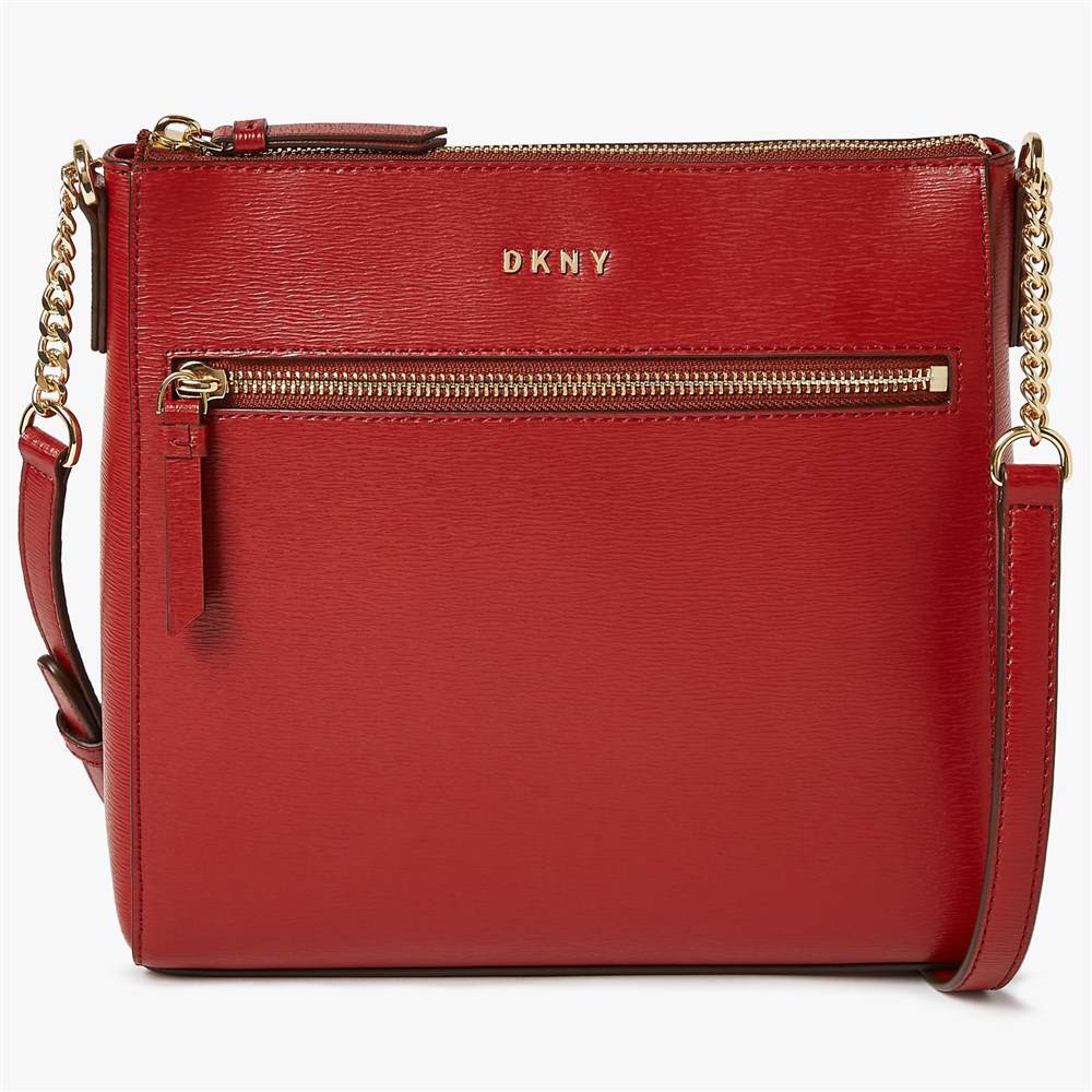 DKNY Chain Item Leather Top Zip Cross BodyScarlet DKNY Handbags
