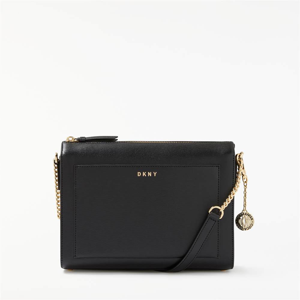 DKNY Sutton Textured Leather Medium Cross Body Bag Black DKNY Handbags