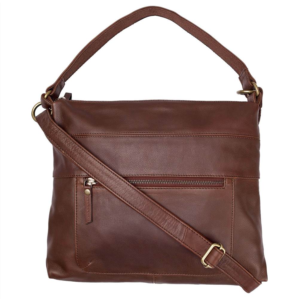 Fat Face Sally Leather Shoulder Bag Chocolate Fat Face Handbags