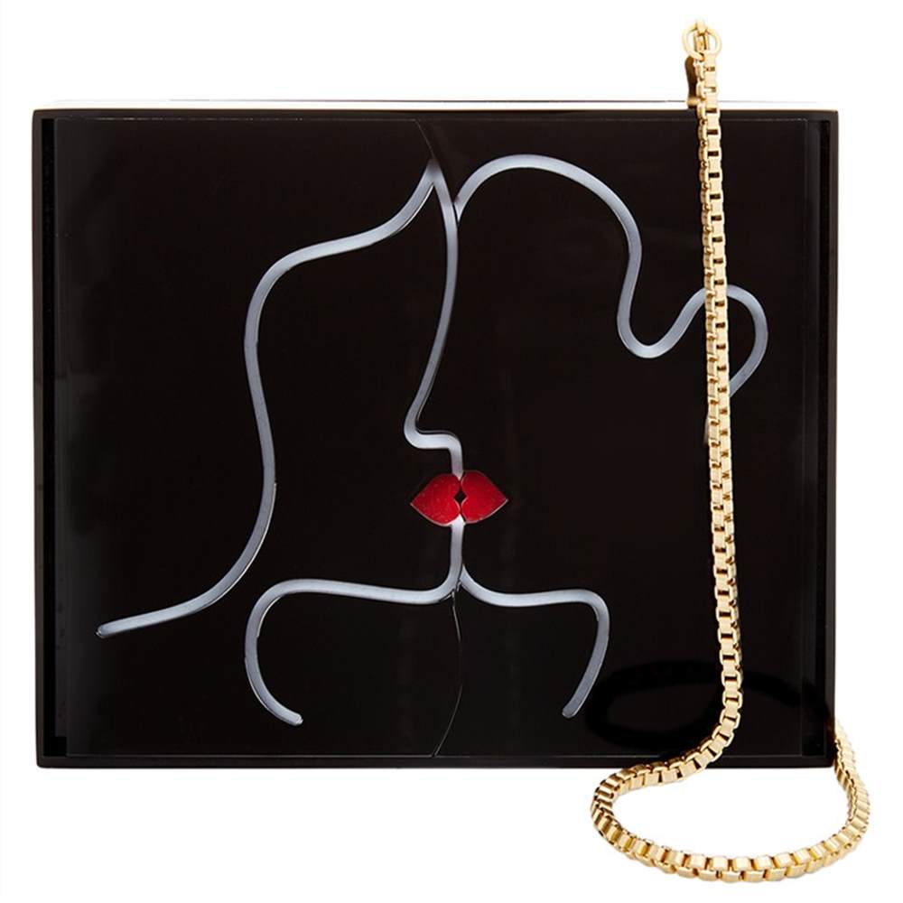 Lulu Guinness Chloe Kissing Lips Clutch Bag Black/Chalk Lulu Guinness Handbags Lulu Guinness Chloe Kissing Lips Clutch Bag Black/Chalk Lulu Guinness Handbags