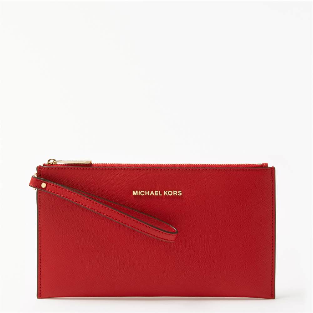 MICHAEL Michael Kors Jet Set Travel Zip Top Leather Clutch PurseBright Red MICHAEL Michael Kors Purses