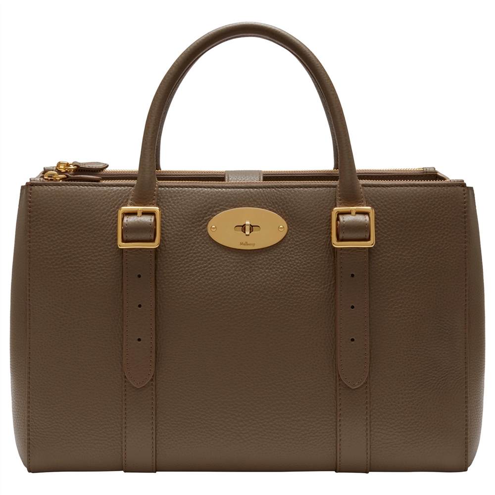 Mulberry Bayswater Leather Large Double Zip Tote BagClay Mulberry Handbags