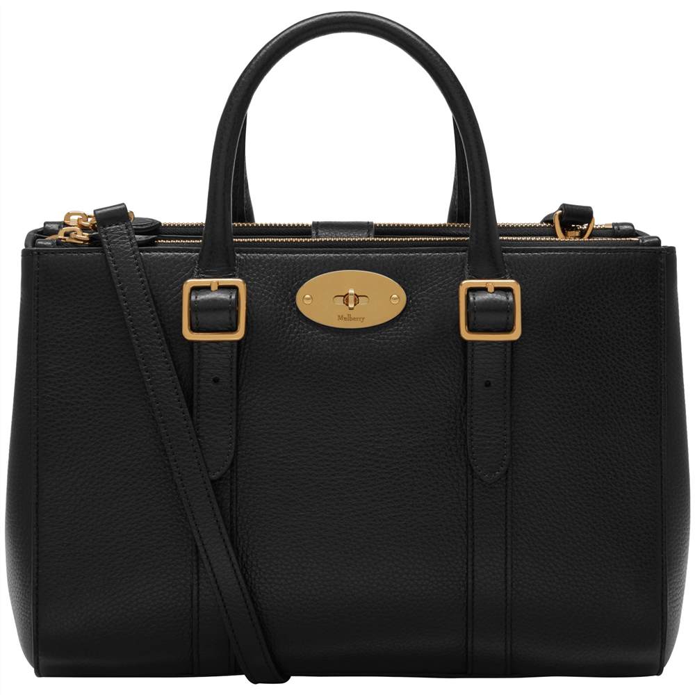 Mulberry Bayswater Leather Small Double Zip Tote Bag Black Mulberry Handbags Mulberry Bayswater Leather Small Double Zip Tote Bag Black Mulberry Handbags