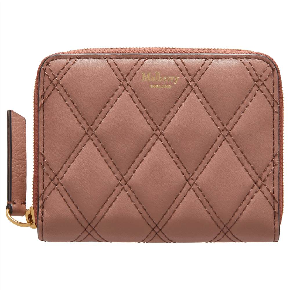 Mulberry Small Zip Around Leather Quilted Purse Dark Blush Mulberry Purses