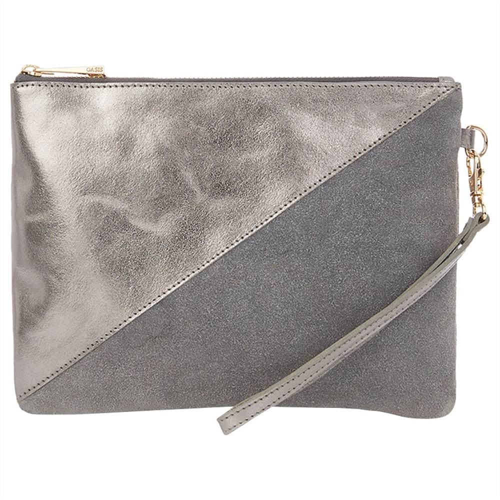 Oasis Fifi Zip Leather Clutch Bag Silver Oasis Handbags Oasis Fifi Zip Leather Clutch Bag Silver Oasis Handbags