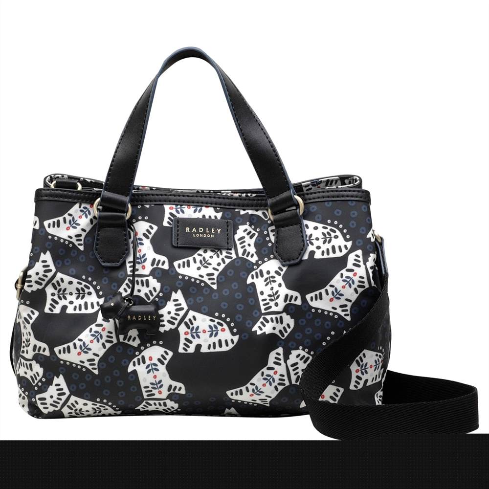 Radley Folk Dog Fabric Medium Grab Bag Black Radley Handbags Radley Folk Dog Fabric Medium Grab Bag Black Radley Handbags