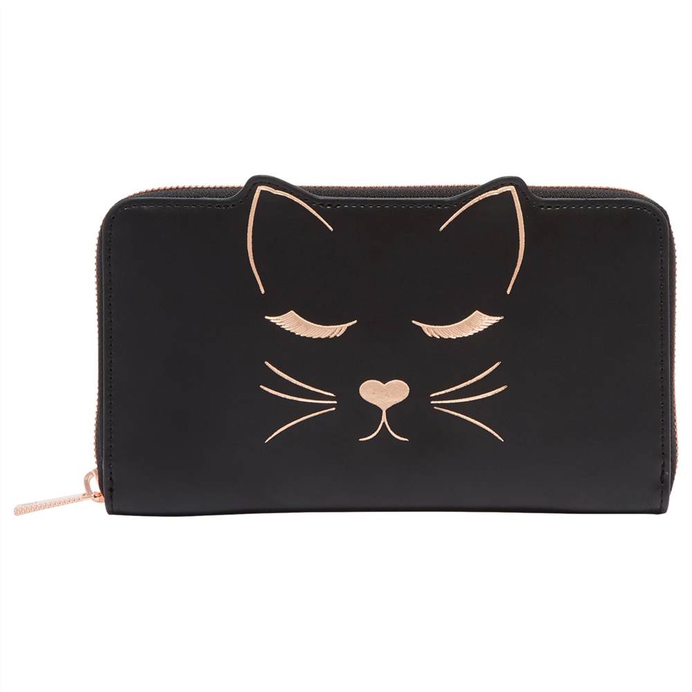 Ted Baker Tammy Leather Cat Zipped Matinee Purse Black Ted Baker Purses