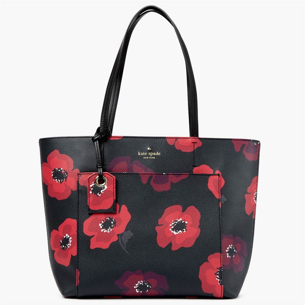 kate spade new york Hyde Lane Poppies Riley Leather Small Shoulder Bag Black Multi kate spade new york Handbags
