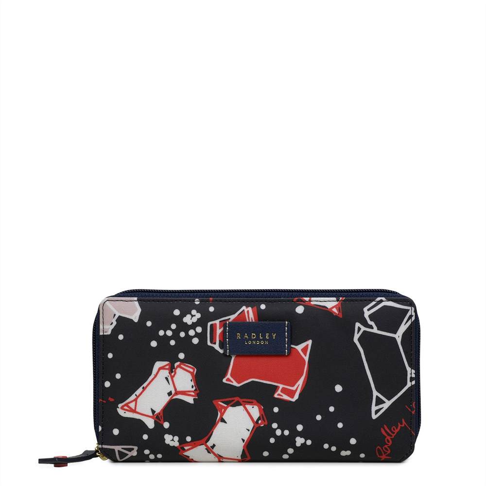 Radley Zip Wallets Speckle Dog Large Zip Around Matinee Ink Blue